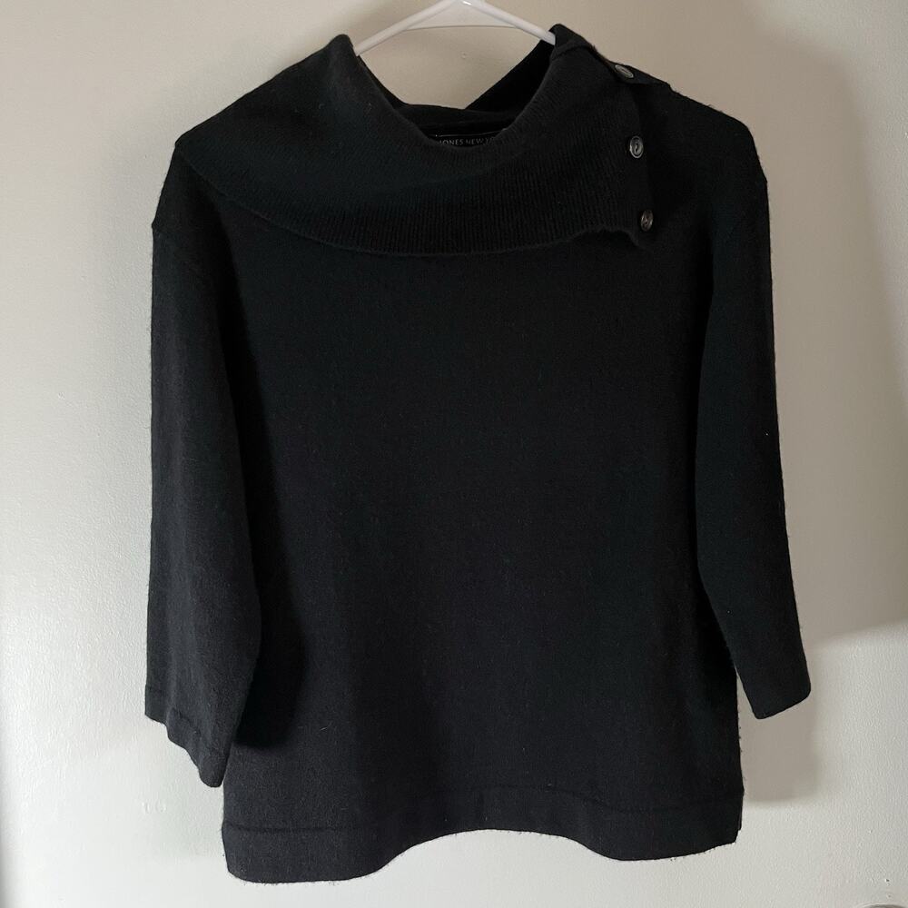 Jones New York Collection Women Cashmere turtle Neck Button Sweater Sz S Black